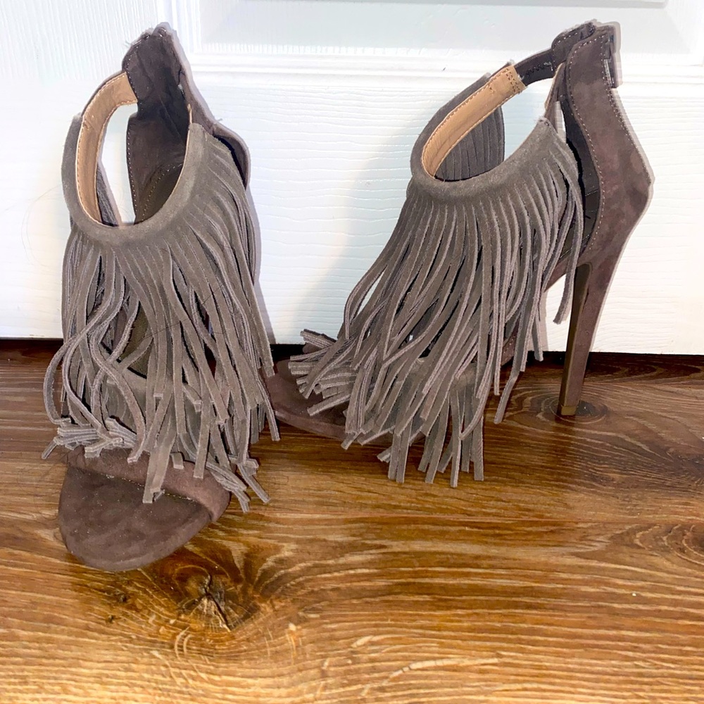 Gray Fringe Heels Size 7